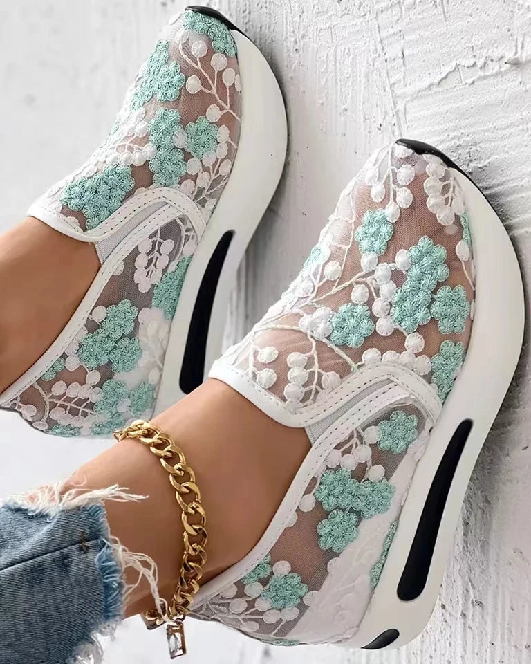 Floral Embroidery Mesh Sneakers