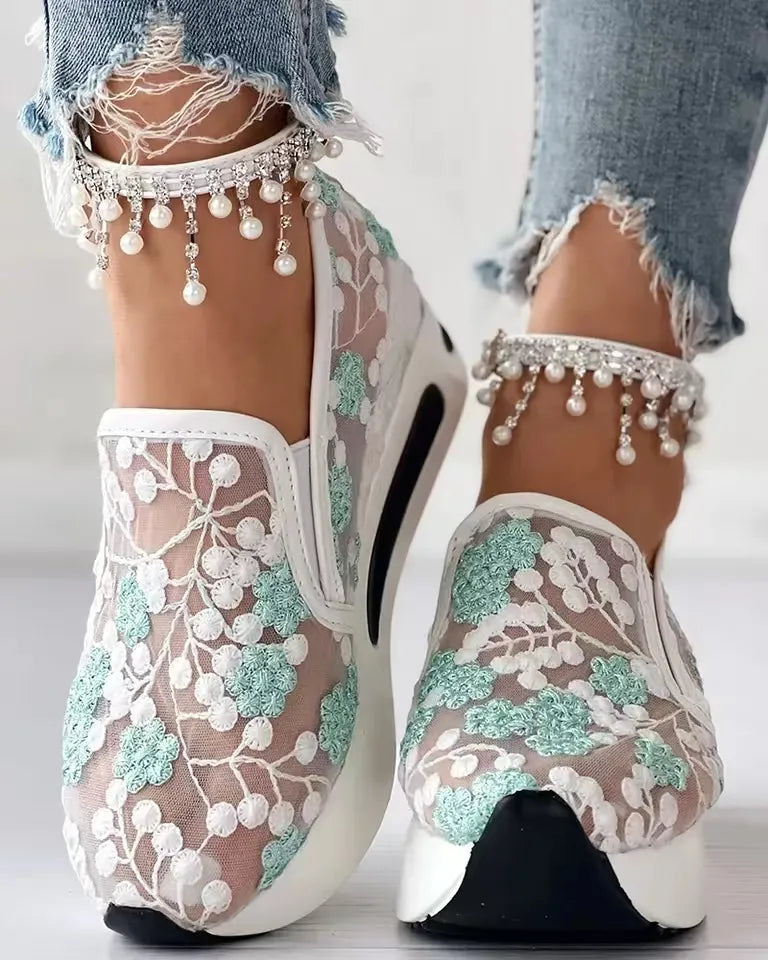 Floral Embroidery Mesh Sneakers