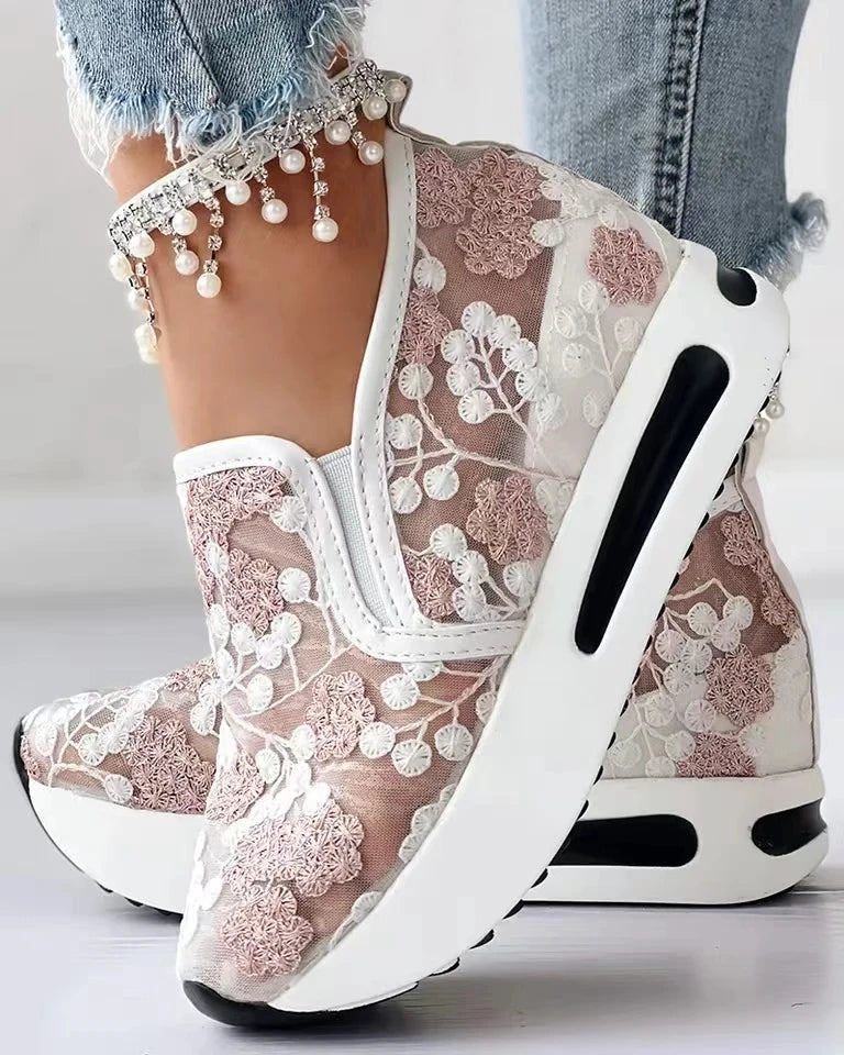 Floral Embroidery Mesh Sneakers