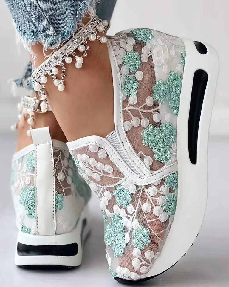 Floral Embroidery Mesh Sneakers